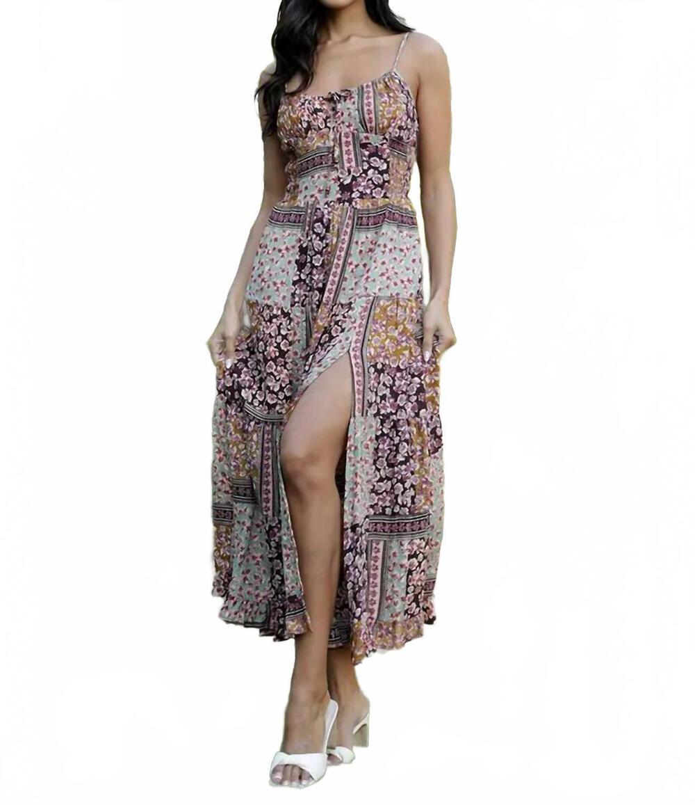 NEW ANGIE spaghetti strap dress with tie front in multi